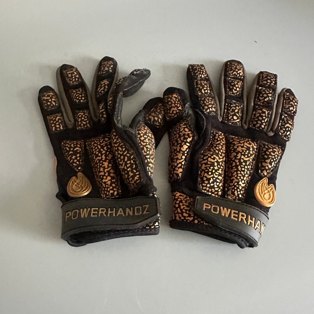 POWERHANDZ Anti-Grip Athletic Training Gloves Black Gold Weighted Size Small